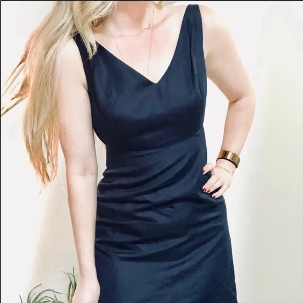 J. CREW Navy Blue VNeck Cotton Midi Knee Length Tank Top Dress 4 Petite Preppy